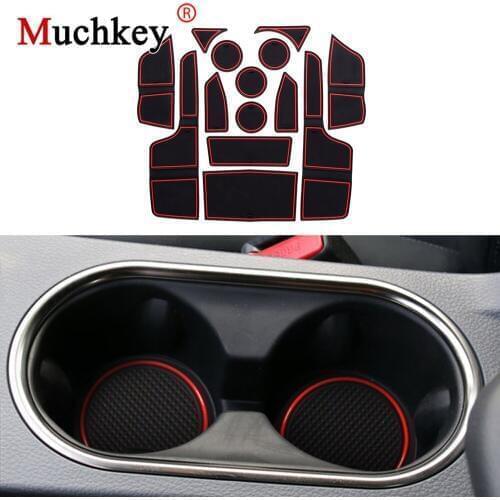 Muchkey Car Door Groove Mat Gate Slot Pad For FORD EVEREST 2015-2017 Interior Door Cup Non-slip Mats 14pcs Red/White Car-Styling