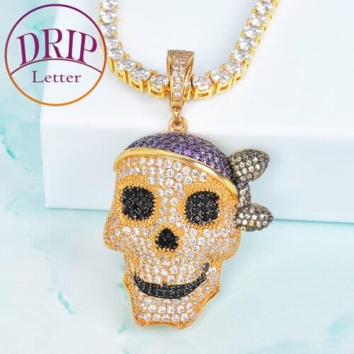 Mens Skull Pendant Necklace Personality Chain Gold Color Iced Out Cubic Zircon Hip Hop Rock Jewelry