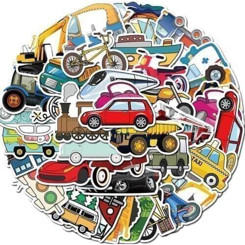 40 PCS Transportation Cartoon Sticker Waterproof Boys Car Ship Aircraft Anime Decals Kids Learning Traffic Tool Sticker