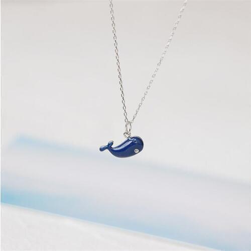 New Fashion Blue Epoxy Cute Little Whale 925 Sterling Silver Jewelry Beautiful Animal Exquisite Clavicle Chain Necklaces H445
