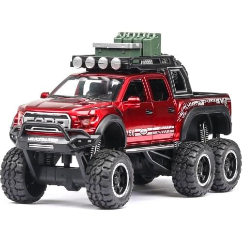 New 1:28 Diecast SUV FORD RAPTOR Metal Model Car Toy Wheels Alloy Vehicle Sound Light Pull Back Car Boy Kid Toys Christmas Gift