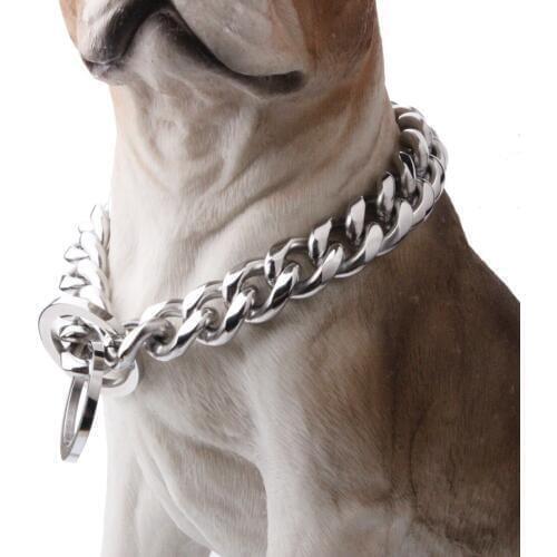 Tiasri Dog Choke Chain Choker Collar Strong Silver Color Chrome Steel Metal Training Pet Supplies Adjustable Size Dog Necklace