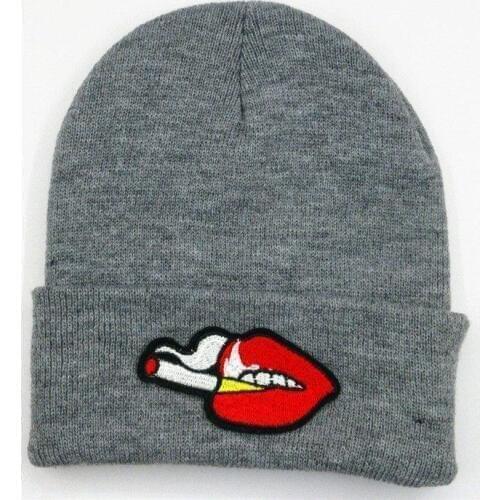 LDSLYJR Cotton Big lips embroidery Thicken knitted hat winter warm hat Skullies cap beanie hat for men and women 08