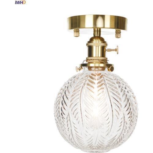 IWHD Nordic Japan Style Copper Ceiling Lamps For Living Room Bedroom Glass Ball Ceiling Light Plafondlamp LED Lampara De Techo