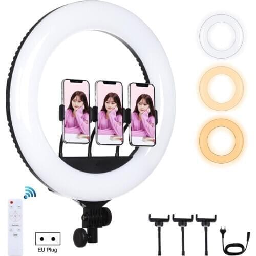 PULUZ 18 inch 46cm Curved USB 3 Modes Dimmable White Light LED Ring Vlogging Photography Video Lights with Remote Control
