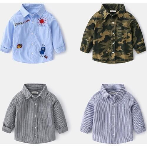 Toddler Boys Long Sleeve Shirts Fashion Korean Cotton Striped Camouflage Print Shirt for Boy Kids Clothing Baby Casual Blouse