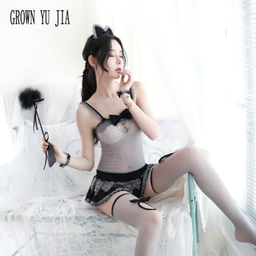 Sexy Women hollow out net skirt stockings suit cosplay temptationmaid french maid uniforms skirt japanese lingerie sex play