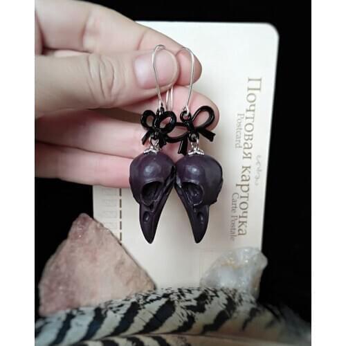 Raven Skull Earrings, Faux Taxidermy,pagan Witch Goth Skull Jewelry,Gothic Victorian,Steampunk Jewelry,Animal Skull Gift for Her
