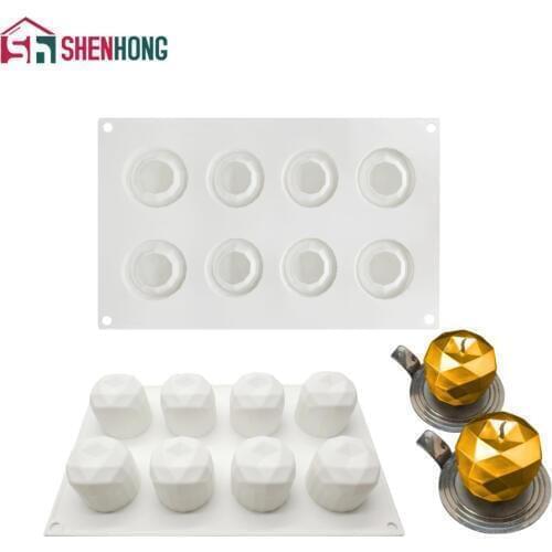 SHENHONG 8 Holes Diamond Apple Shape Fruit Silicone Cake Mold For Baking Mousse Moulds Cake Decorating Moule