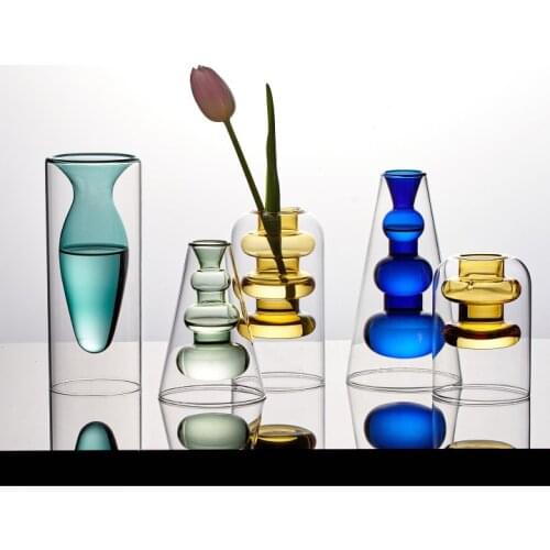 Nordic Home Desk Decoration Crystal Vases for The Interior Hydroponic Flower Stained Vase Glass Flower Base Living Room Desktop