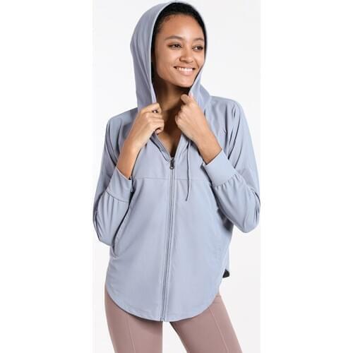 Comfortable Long Sleeve Sports Top Hooded Zipper Yoga Top Fall Winter Cardigan Fitness Clothing Fashion Loose Top Women Sport