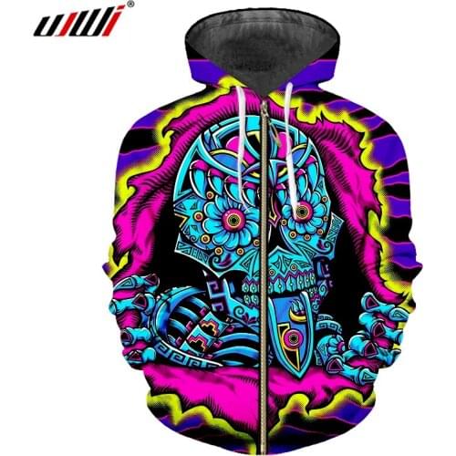 UJWI New Harajuku Cool Skull Printed 3d Hoodies Sweatshirt Women/mens Hiphop Zipper Jacket Hooded Jumpers Cardigan Dropshipping