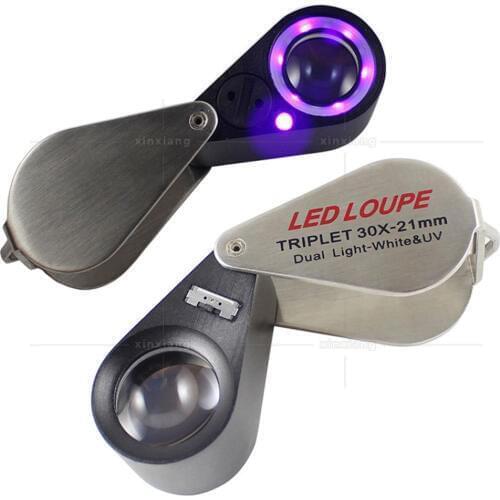 Professional Pocket Magnifying Glass with Led Lights 10x 20x 30x Magnifier Aquamarine Sapphires Gemstone Gem Jeweller Tools
