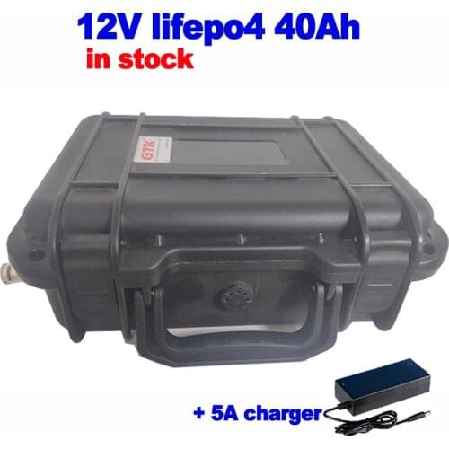 In stock Lifepo4 lithium iron phosphate 12V 40Ah built-in 50A BMS waterproof Battery case for fish finder LED light +5A charger