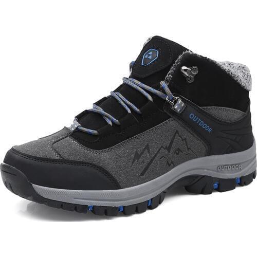 Waterproof Outdoor Hiking Shoes Men Suede Breathable Mountain Climbing Shoes Mid-cut Fleece Warm Snow Boots Non-slip Sneakers