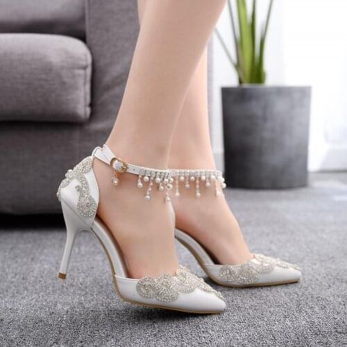 Women Stiletto Wedding Shoes Bride High Heels Crystal White Pumps Christmas Day Evening Party Luxury Sandals