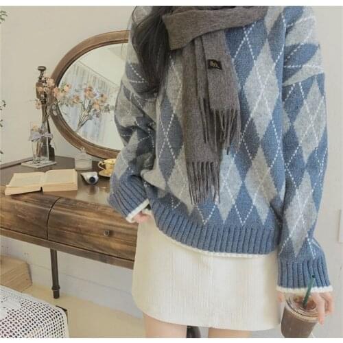 New Oversize Plaid Womens sweater Autumn Winter Sweater Women Long Sleeve Pullover Women Basic Sweaters Women Knit Tops Femme