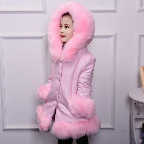 Winter Kids Faux Leather Fur Coat Hooded Warm Outerwear Childrens Snowsuit Fleece Girls Topcoat Baby Big Collar Clothes