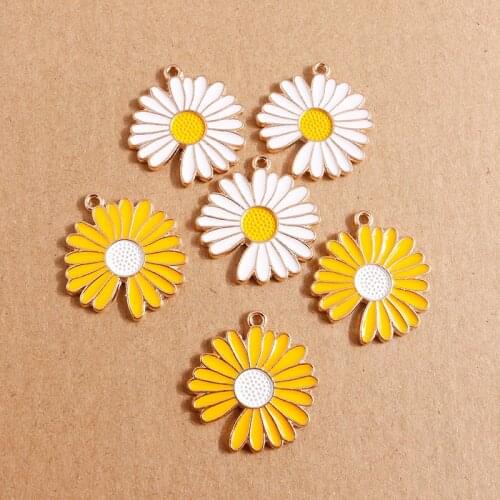10pcs 27*25mm Enamel Daisy Flower Charms Pendants for Making Necklaces Crafting Drop Earrings Jewelry Finding Accessories
