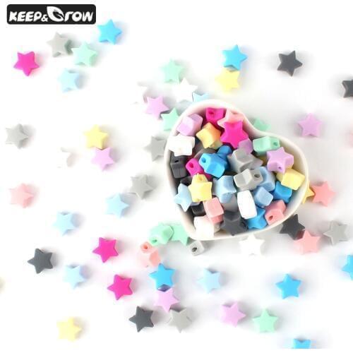 100pcs 14mm Silicone Beads Star Shape Food Grade Silicone Teethers BPA Free Teething Necklace Bracelet Diy Jewelry Teether Toy