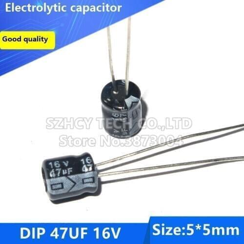 100pcs DIP 47UF 16V 5*5 Electrolytic capacitor