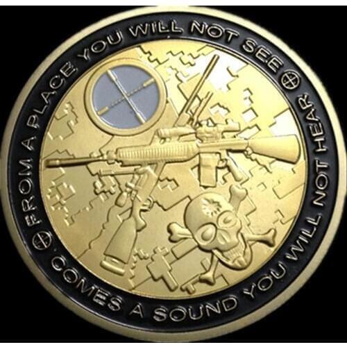 100 pcs Non magnetic The United States army sniper soldier you can run gold plated 40 mm American souvenir decoration coin