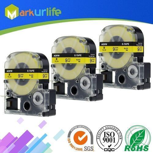3 PCS/Lot Cassette Tape Compatible for EPSON LW-300 LW-400 LW-600P LW-700 LC-4WBN9 Printer (9mm x 8m, Black on Yellow)Hot Sales