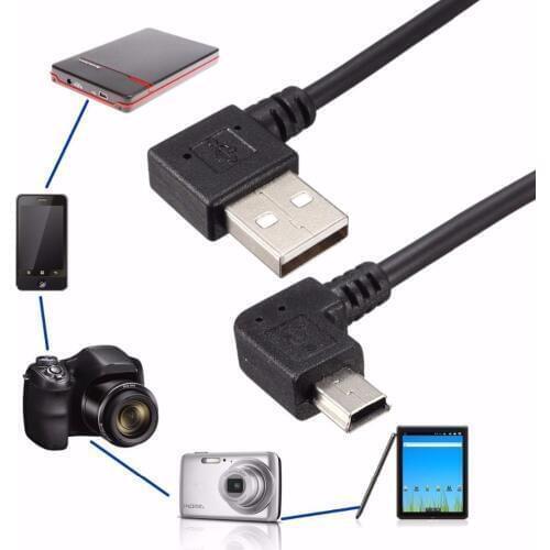 50PCS/LOT Wholesale USB2.0 Type A Male Angled 90 Degree to Mini USB B Male 5 pin Data Cable Cord