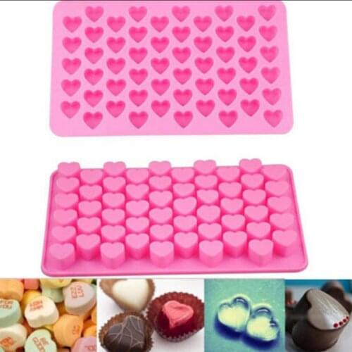 55 Holes Non-stick Silicone Chocolate Cake Love Heart Shaped Mold Bakeware Baking Jelly Ice Heart Mould Baking Tool Cake Decor