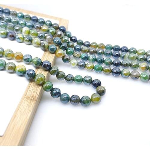 6mm-12mm Natural Gemstone Electroplating Green Yellow Color Agate Round Faceted Beaded Bracelet Jewelry Making Wealth Healthy