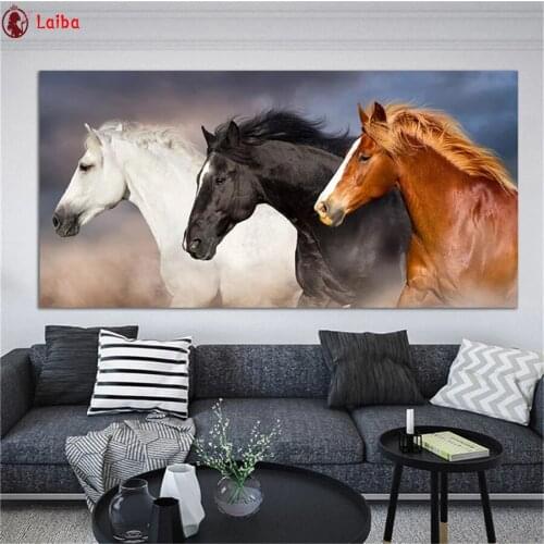 5d diy diamond painting Modern art animals three running horses full square round diamond embroider for 2020 New arrivals gift