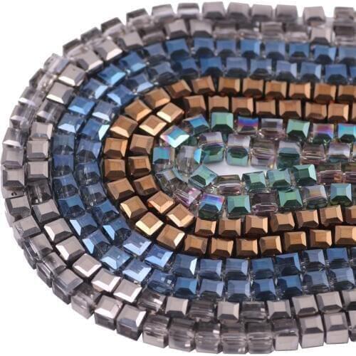 ZHUBI Austria Lampwork Glass Cube 4/6/8/10MM Charm Crystal Square Plated Beads Chinese Beading Wholesale For Beadwork Czech