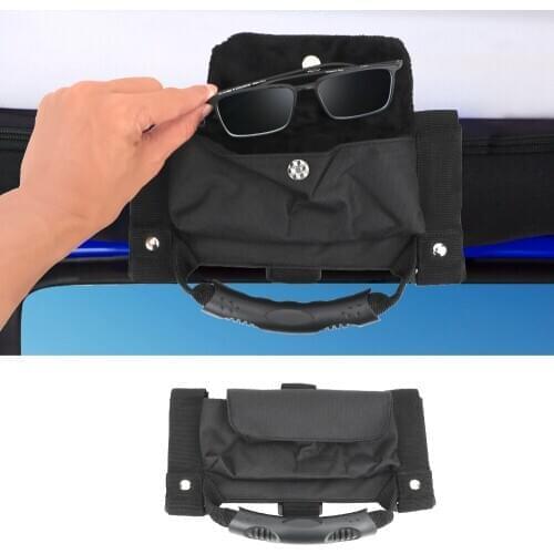 Car Roll Bar Grab Handle with Sunglasses Holder Armrest Pouch Bag For Jeep Wrangler CJ TJ JK JL Storage Bag Car Accessories