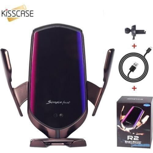 2020 R2 Auto Clamping Gravity Car Phone Holder Infrared Sensor 10W Fast Charger Air Vent Outlet Car Bracket Phone Holder Stand