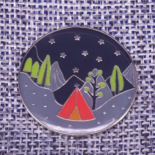 Mountain adventure camping brooch starry tree mini landscape pin perfect for explorer hiker or outdoors lover