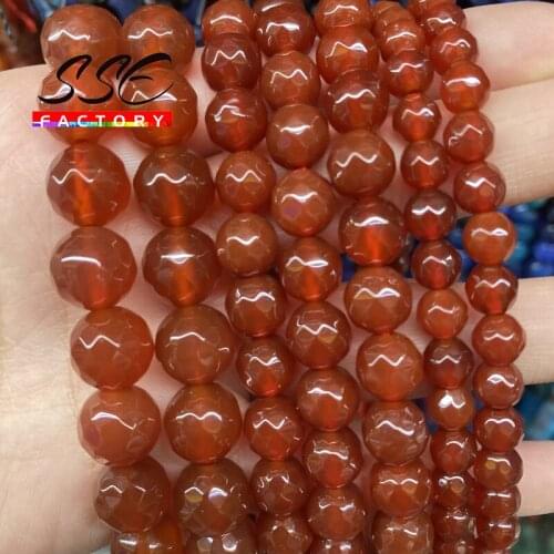 6 8 10 12mm Natural Stone Faceted Red Agates Beads Round Loose Spacer Bead For Jewelry Making DIY Charm Bracelet Accessories 15"
