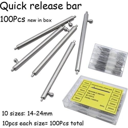 14mm 15 16 17 18 19 20 21 22 24mm Quick Release Spring Pins 100Pcs Stainless Steel Watch Band 1.5 Diameter Watch Repair Tool Pin