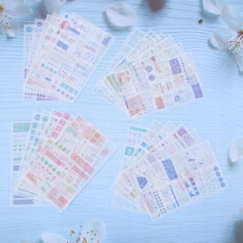 Decoration Paper Stickers 4 Styles 24 Sheets Adhesive Stickers for DIY Hand Account Book Diary Laptop Car Phone Cases Decoration