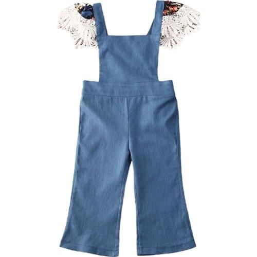 Kids Baby Girls Clothes Lace Tassel Fly Sleeve Romper Summer Child Girl Casual Jumpsuit Backless Belt Blue Romper for Girl 1-6Y