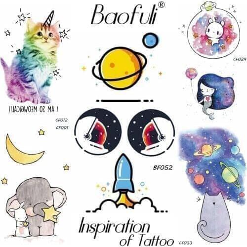 Kids Festivel Gift Cartoon Universe Temporary Tattoo Flash Waterproof Fake Tatoos Sticker Rocket Stars Astronaut Body Art Tattoo