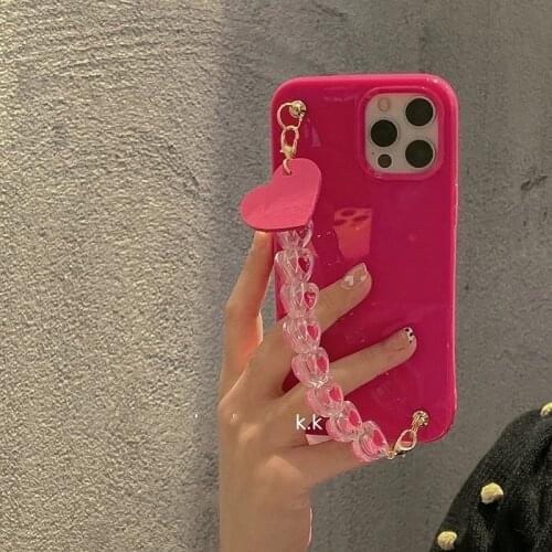 Fluorescent Korea Cute 3D Love heart Bracelet wrist case for iphone 12 Pro Max Max 11 XR X XS 7 8 plus SE 2020 soft back Cover