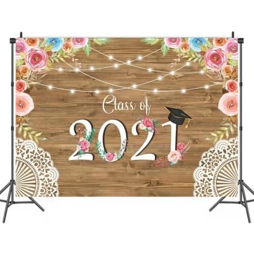 Wood Plank Flowers 2021 Graduates Backdrops Photo Background Decorations for Graduation Party Portrait Photography Props