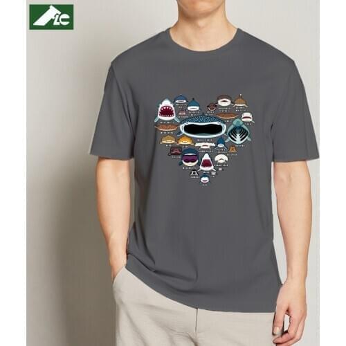 FLC cotton t shirt for men heart love shark faces funny printed short-sleeve mens clothing tops black off white summer t-shirt