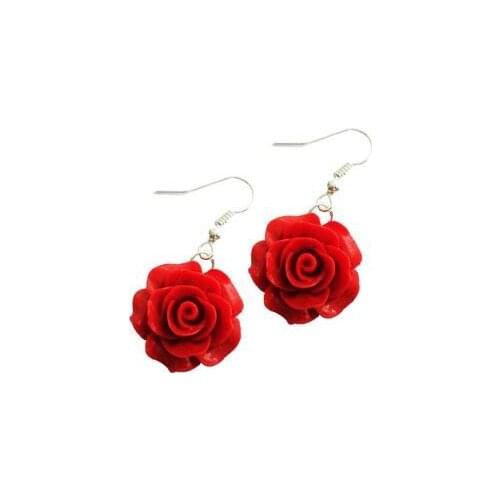 Perfect Red Carved Cinnabar Earrings, Fashion Womens Carved Lacquerware Jewelry,Red Flower S925 Silvers Dangle Earring .C-22