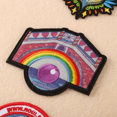 Fine Punk style Clown Bifrost Embroidered patcher Iron on Starry sky Patches for Clothing Decor DIY Stripes Clothes Appliques