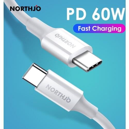 NORTHJO 60W USB C To Type C Cable PD Fast Charging Cord for Xiaomi mi 10 Pro Samsung S20 Macbook iPad Huawei P40 Mate LG OnePlus