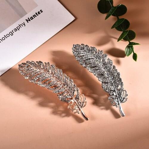 Classical Alloy Feather Hair Clips Pins For Women Vintage Rhinestone Metal Sequins Feather Hair Accessories Hairpins Wholesale