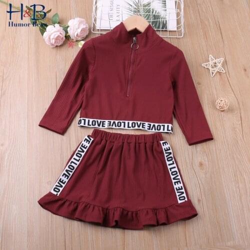 Humor Bear Girls Clothes Suit Autumn Winter New Bow Collar Girls Sweater+Pleated Skirt Sets Baby Kids Children Clothing For Girl