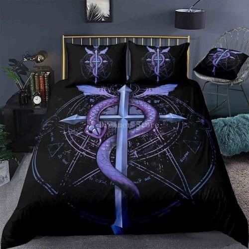 Cartoon Jesus Christ Cross Bedding Set Black Bedroom Decor 100% Microfiber Hypoallergenic Duvet Cover with Pillowcases
