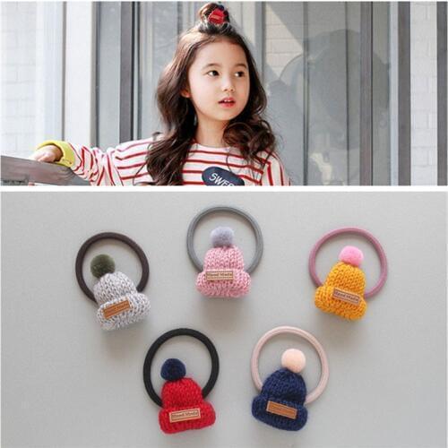 Korean Version Girls Headwear Knitted Hat Hairring Children Hair Accessories Christmas Cap Shaped Rubber band